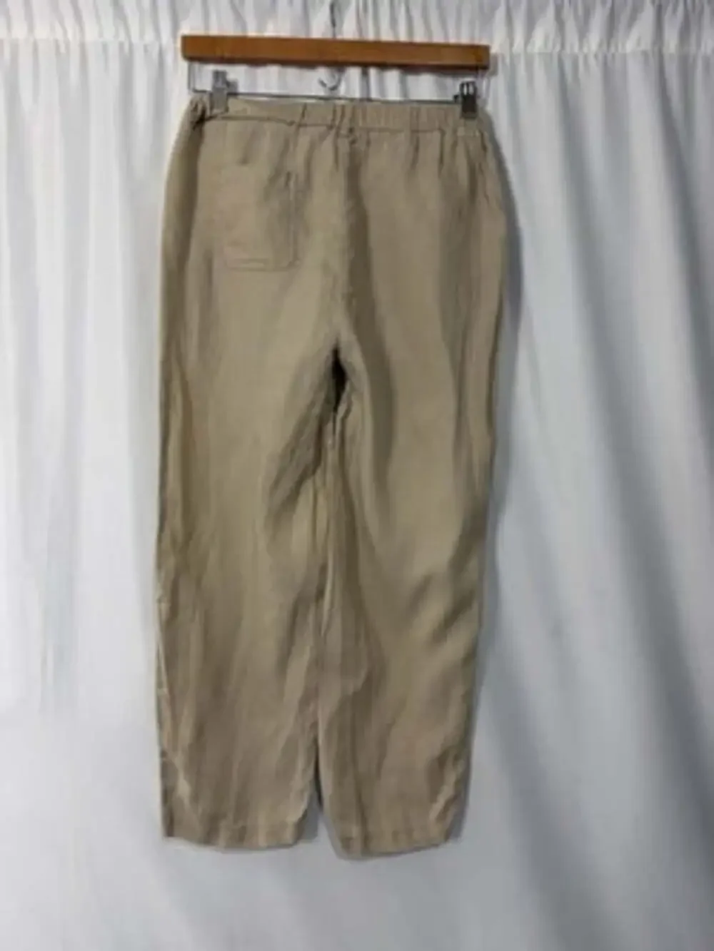 Quince Linen Pants Women XS Beige Premium Flax Wide Leg Cropped Elastic Waist